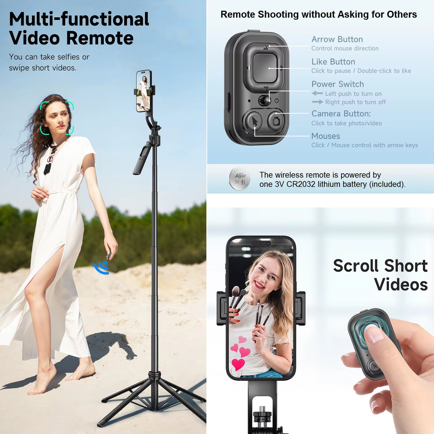 Extendable Auto Face Tracking Tripod 360° Rotation, No App, 64" Motion Sensor Phone Holder Stand Camera Mount for Videos Vlogs