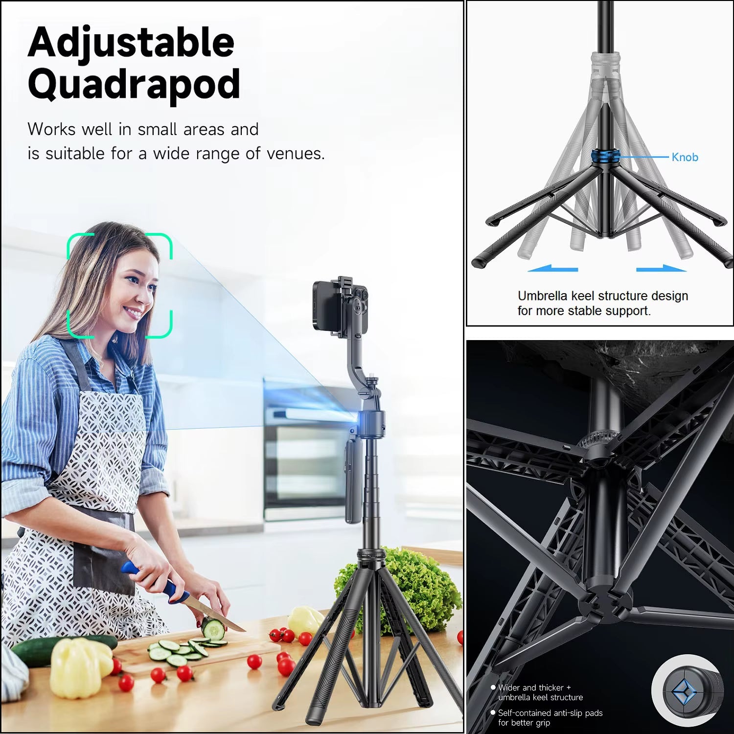 Extendable Auto Face Tracking Tripod 360° Rotation, No App, 64" Motion Sensor Phone Holder Stand Camera Mount for Videos Vlogs